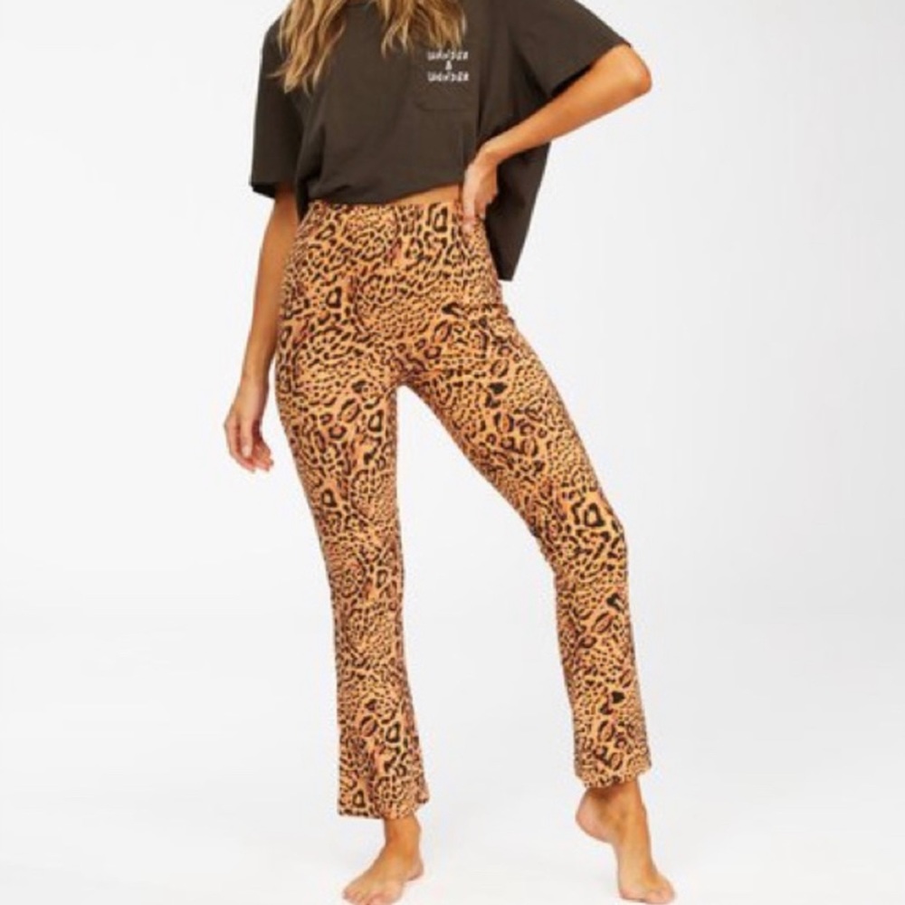 Billabong Going High Stretchy Knit Leopard Flared Pants Size S
